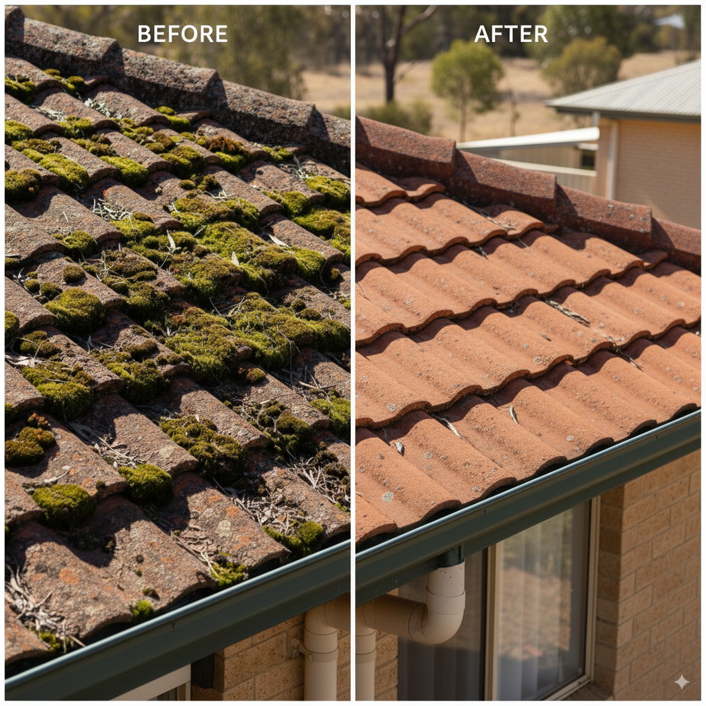 Roof moss treatment being applied to a Bendigo home by Gutter Muncher