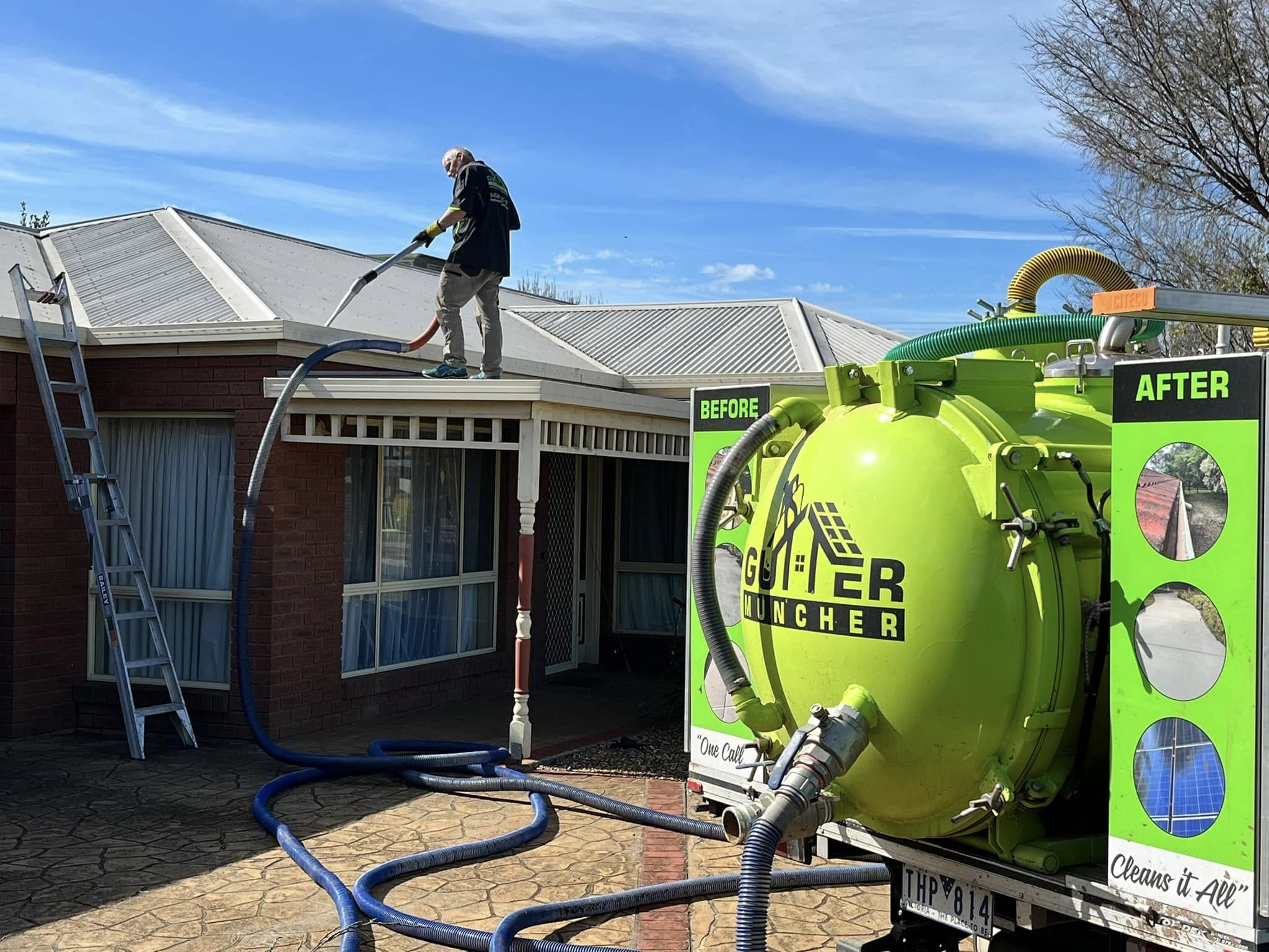 Gutter Muncher truck at a gutter cleaning job in Bendigo